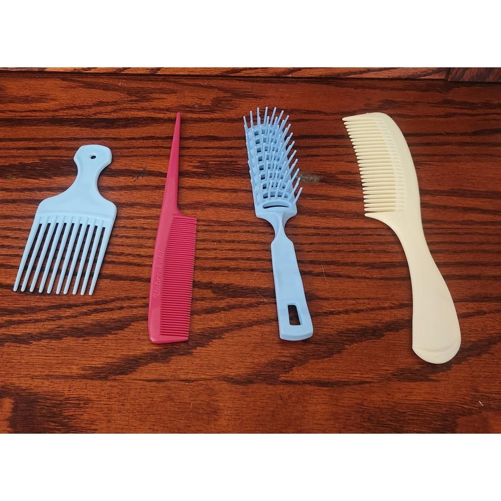 Lot of 4 Vintage Hair‎ Combs & Brushes Teasing Pick Styling 80s Retro